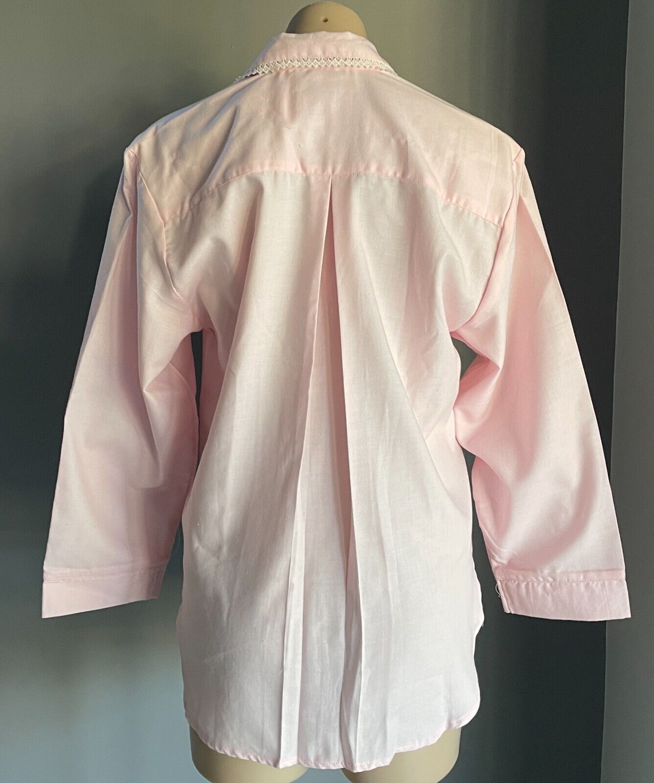 LADY LYN Sleep Top Pink & Lace Trim Long Sleeve  PJ Top ONLY Size S 10 NEW