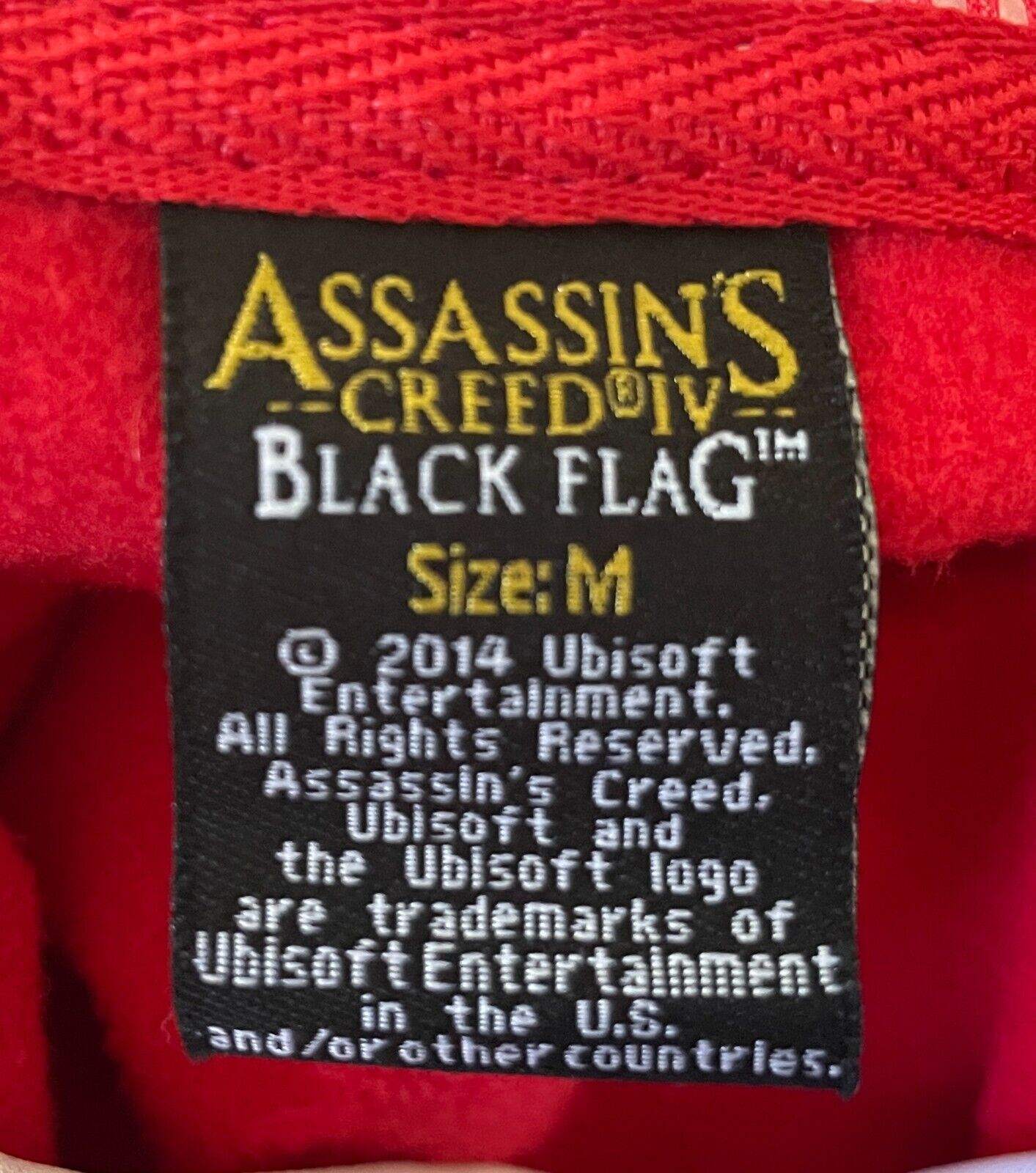 ASSASSINS CREED Black Flag Hoodie 2014 Red White Black Trim Long Sleeve Size M