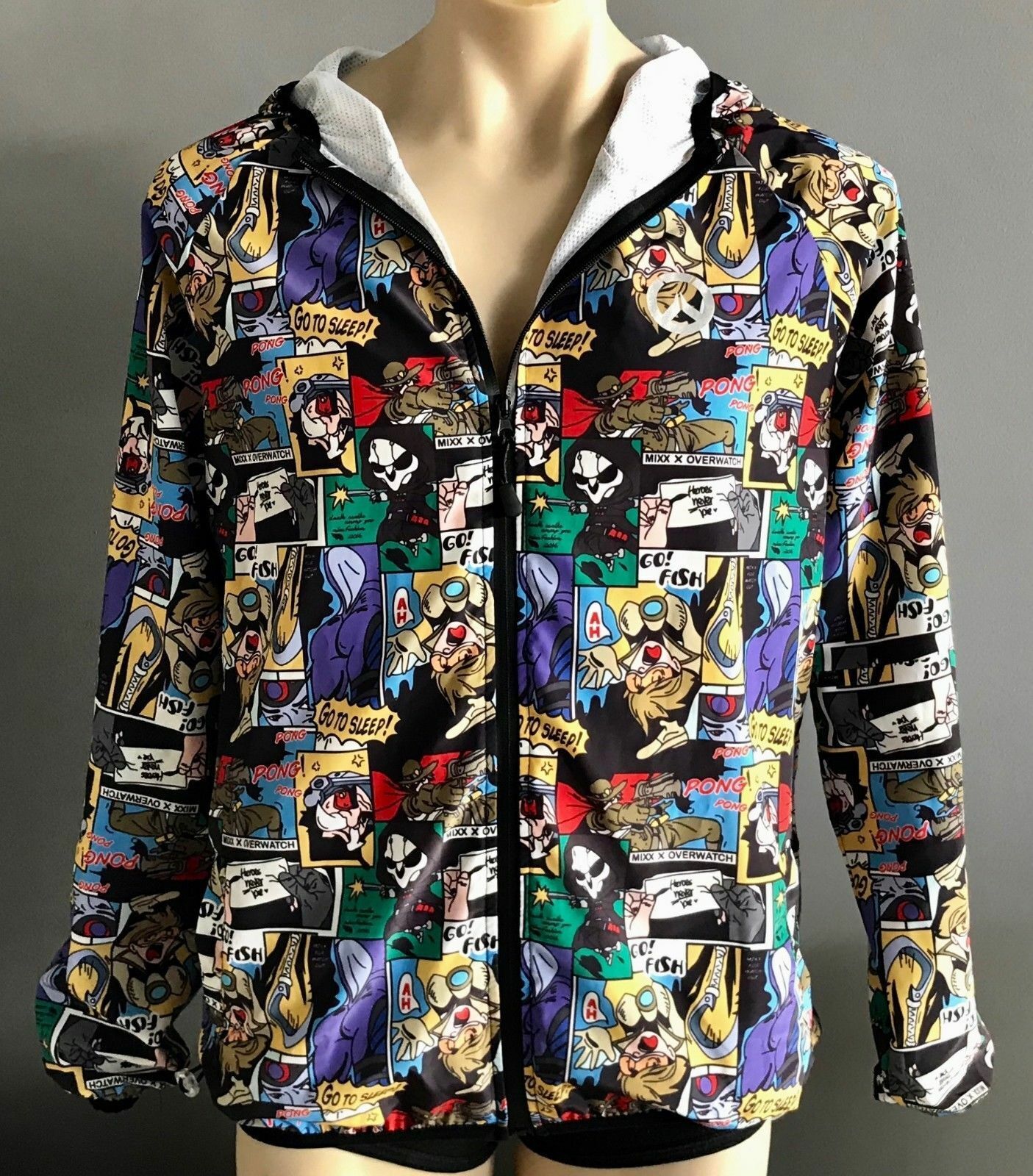 MIXX COMIC STRIP Hooded Jacket Hoodie Spray Bright MultiColoured Sz L Novelty