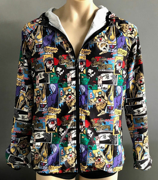 MIXX COMIC STRIP Hooded Jacket Hoodie Spray Bright MultiColoured Sz L Novelty