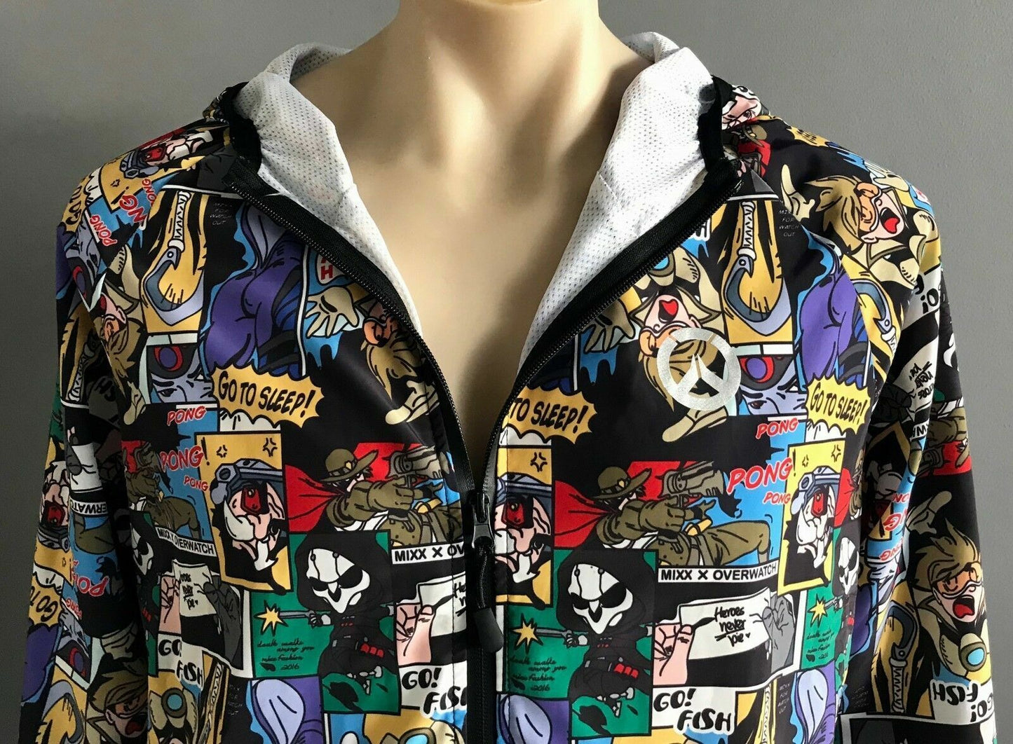 MIXX COMIC STRIP Hooded Jacket Hoodie Spray Bright MultiColoured Sz L Novelty