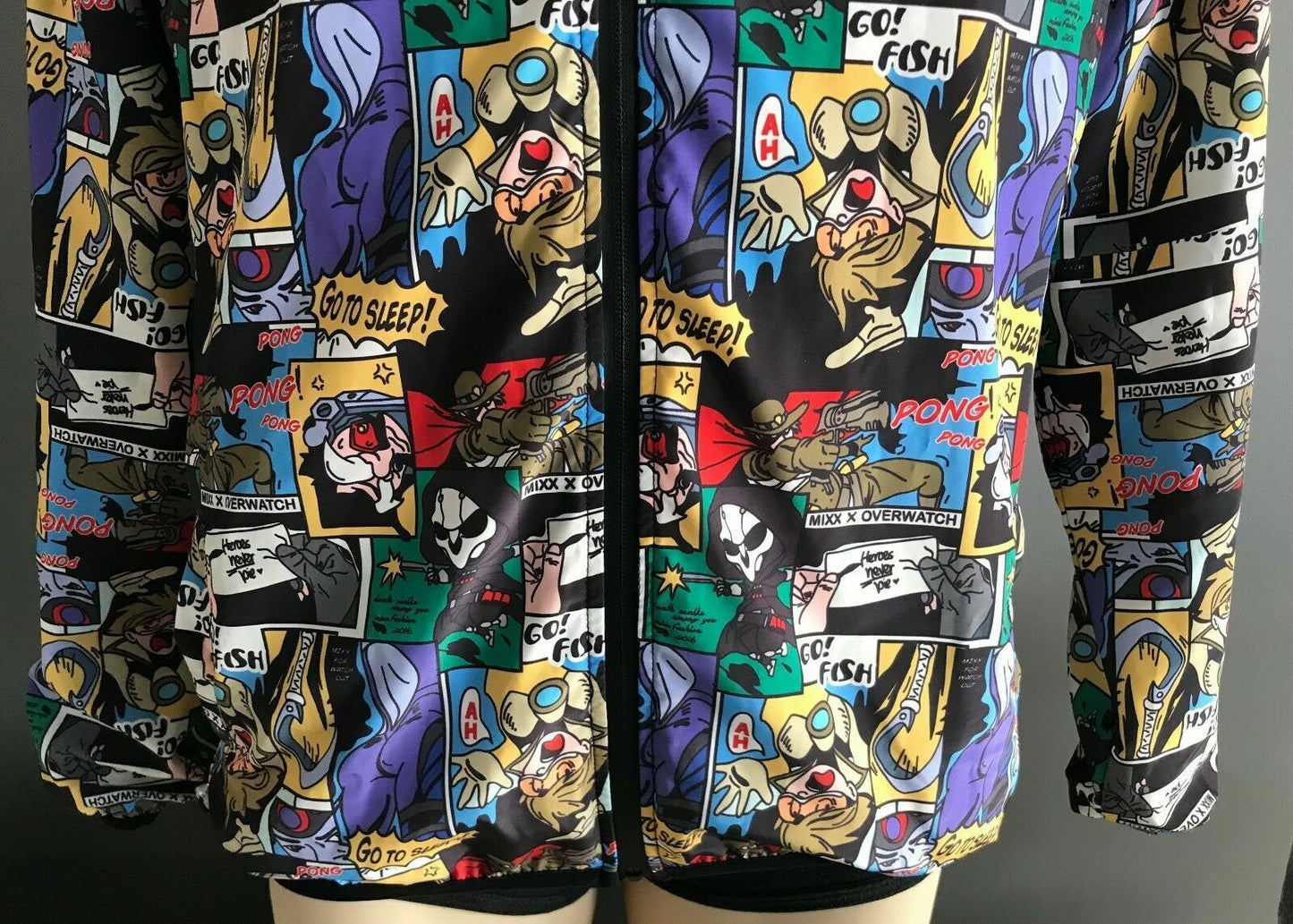 MIXX COMIC STRIP Hooded Jacket Hoodie Spray Bright MultiColoured Sz L Novelty