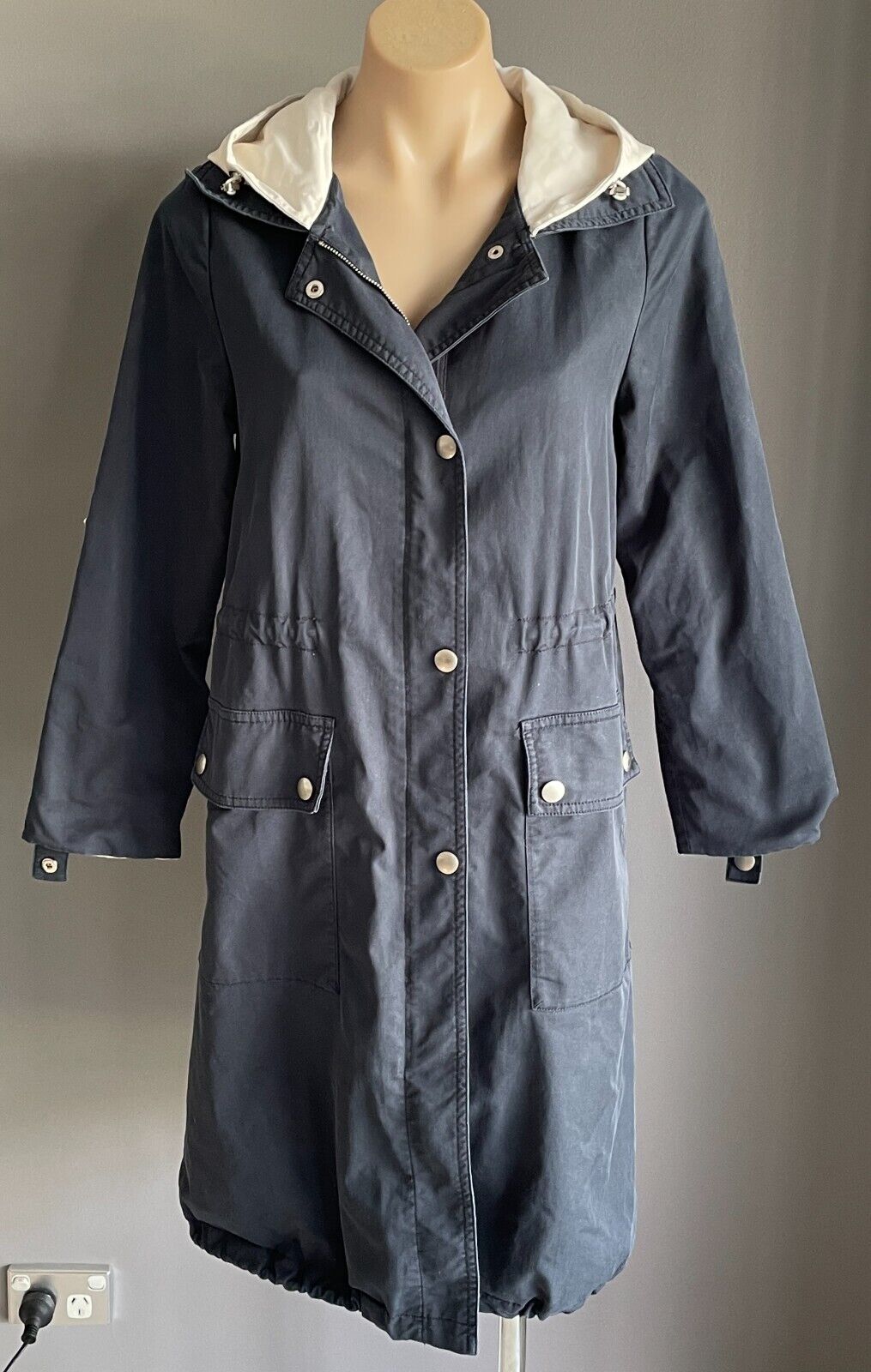 DUOYI Hooded Navy Anorak Jacket Lightweight Zip Front Long Sleeves Hoodie Size S
