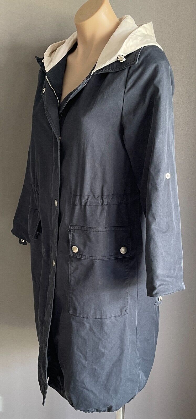 DUOYI Hooded Navy Anorak Jacket Lightweight Zip Front Long Sleeves Hoodie Size S