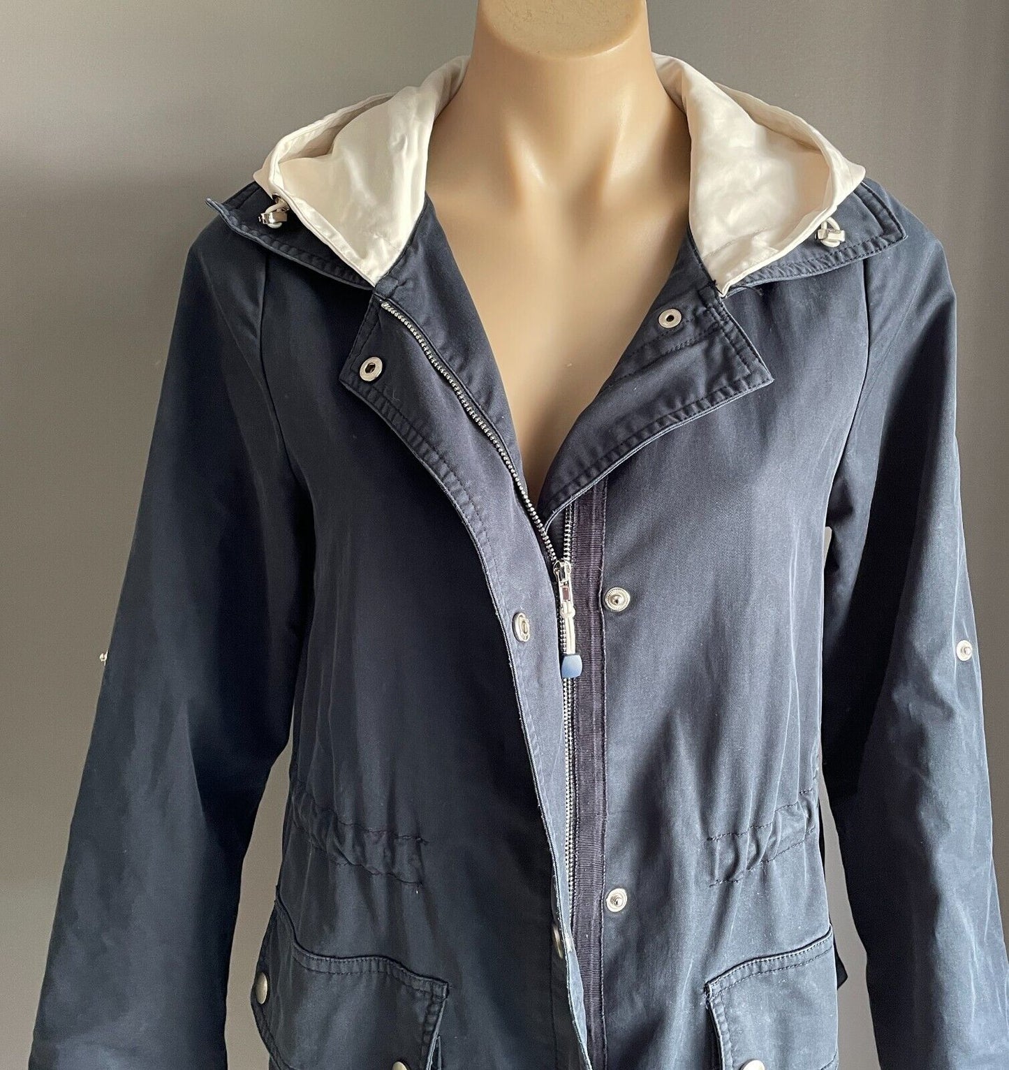 DUOYI Hooded Navy Anorak Jacket Lightweight Zip Front Long Sleeves Hoodie Size S