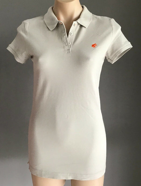 GIORDANO Frog Logo Polo Shirt Taupe Short Sleeve Stretch Button Top Size L 10 12