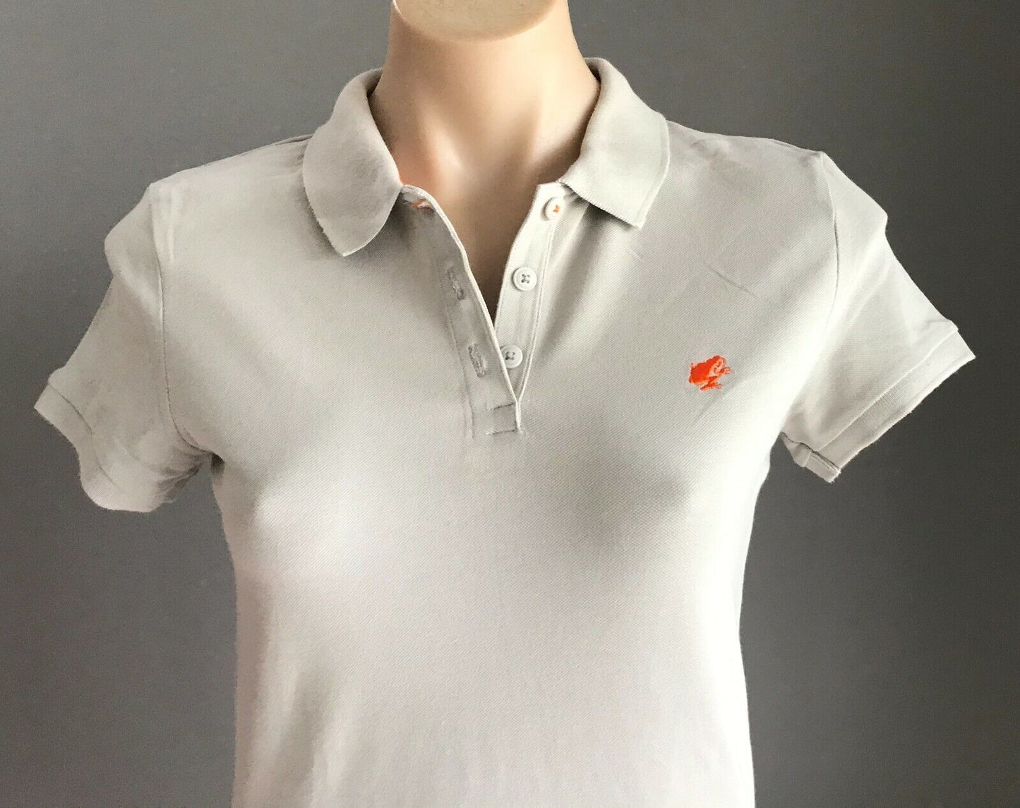 GIORDANO Frog Logo Polo Shirt Taupe Short Sleeve Stretch Button Top Size L 10 12