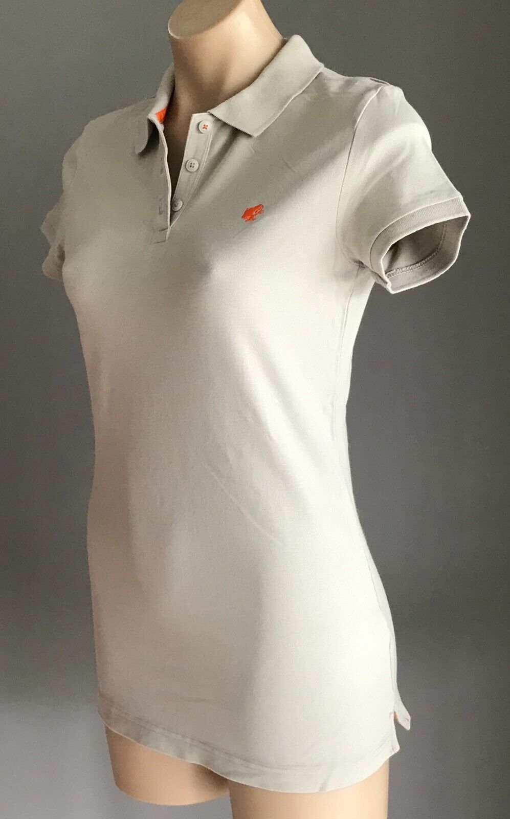 GIORDANO Frog Logo Polo Shirt Taupe Short Sleeve Stretch Button Top Size L 10 12