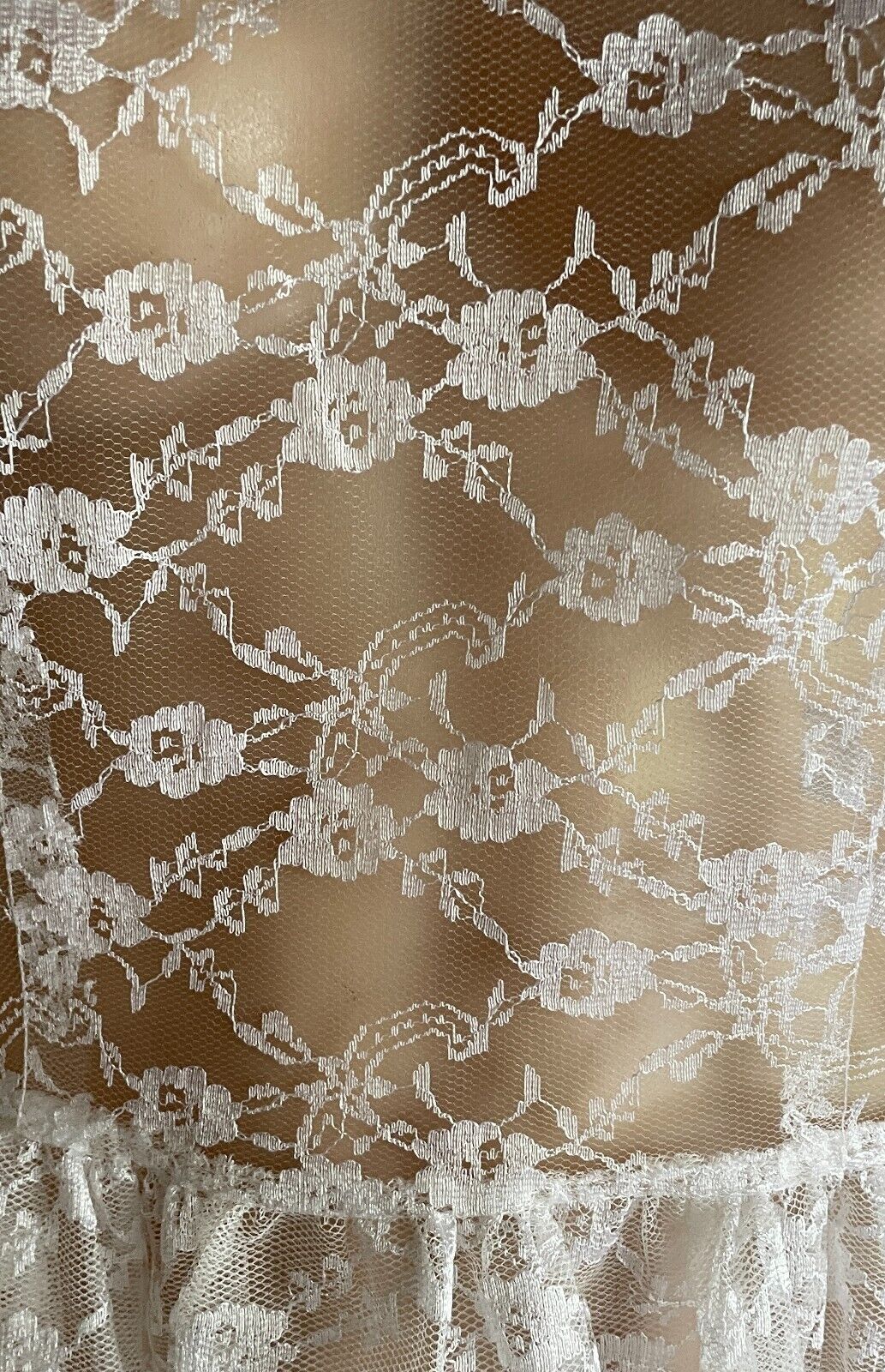 Handmade White Lace High Neck Long Sleeve Blouse Semi Sheer Top Sz 10 Peplum