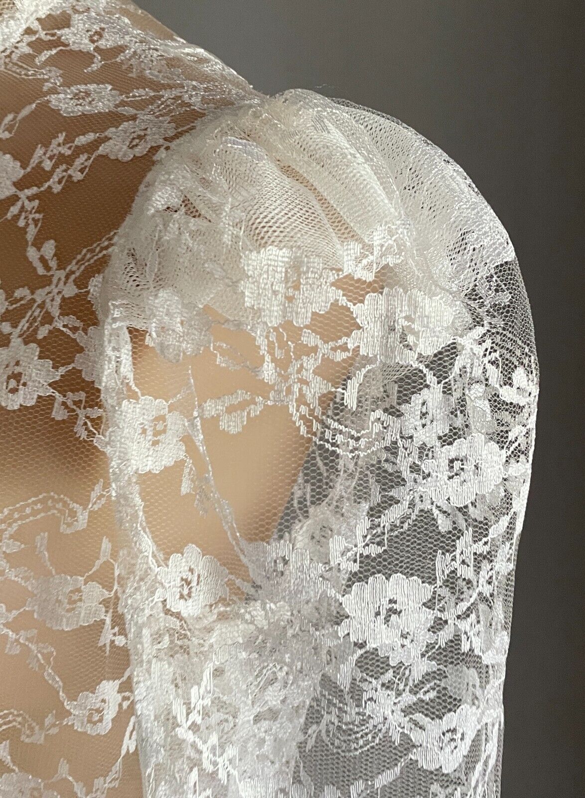 Handmade White Lace High Neck Long Sleeve Blouse Semi Sheer Top Sz 10 Peplum