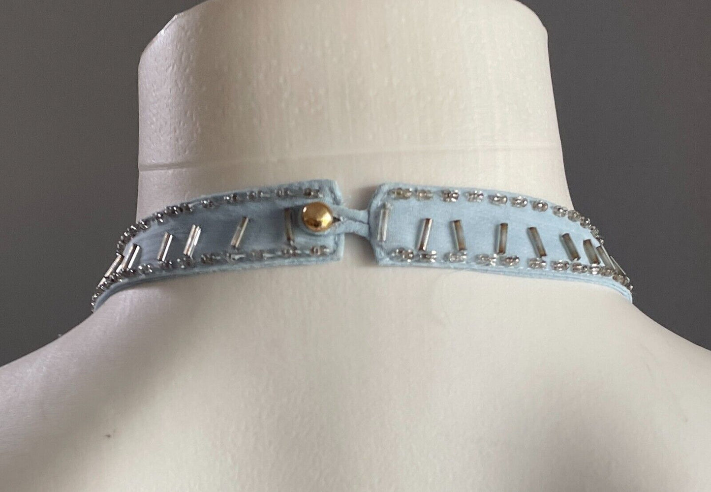 I S Beaded Top Light Blue Halter Neck Hip Tie Blouse Sequins Embellishment 8 10