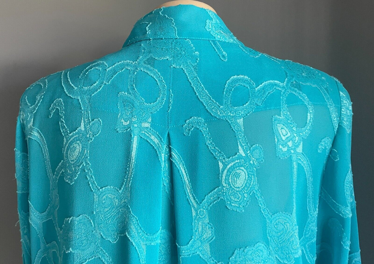 LIZ DAVENPORT Button Shirt Blouse Bright Blue Jacquard Long Sleeve Top Sz L 14