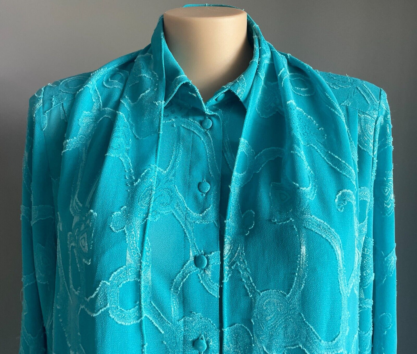 LIZ DAVENPORT Button Shirt Blouse Bright Blue Jacquard Long Sleeve Top Sz L 14