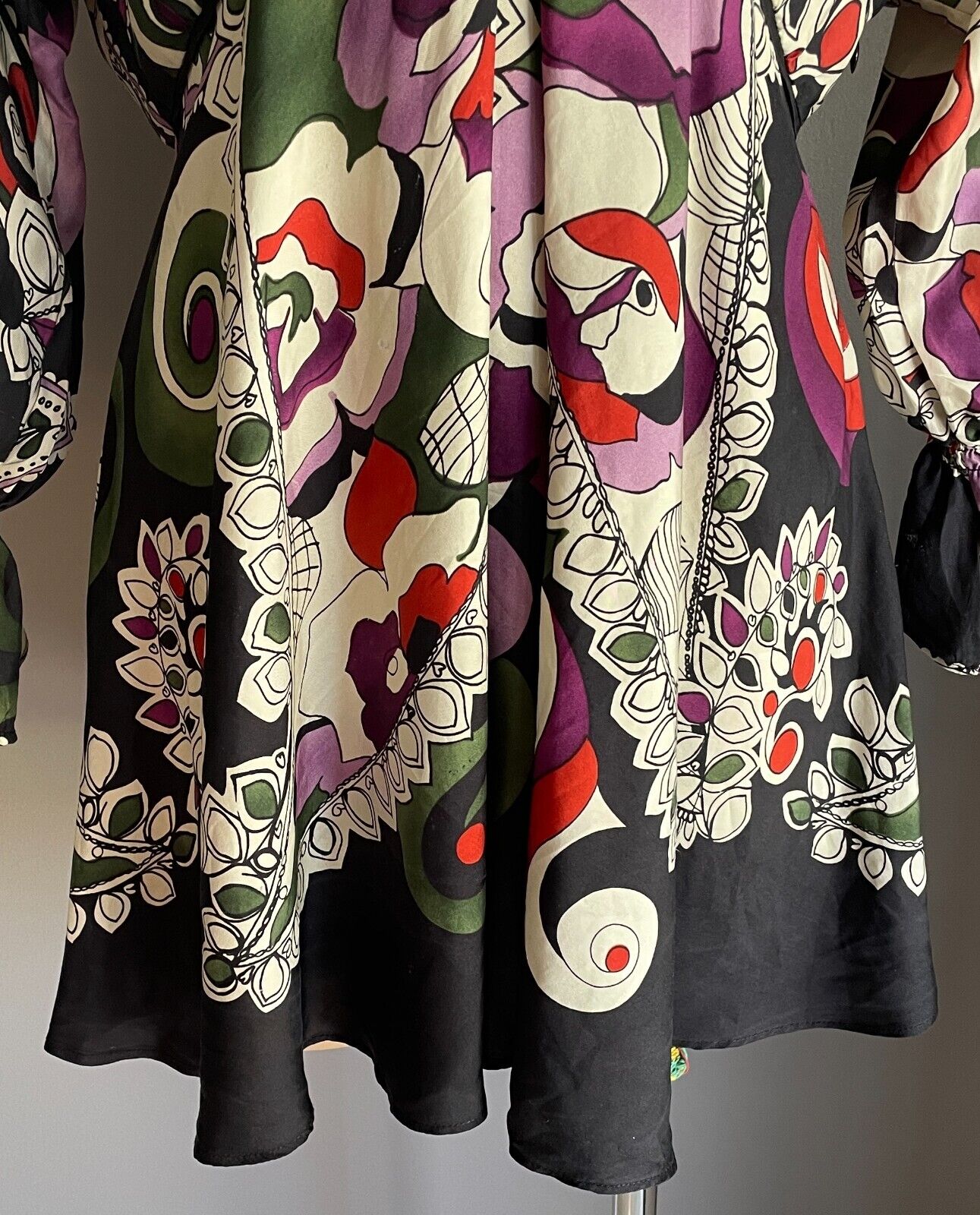 MNG SUIT A line Top Multicoloured Print Silk 3/4 Sleeve Empire Waist Sz AU 10