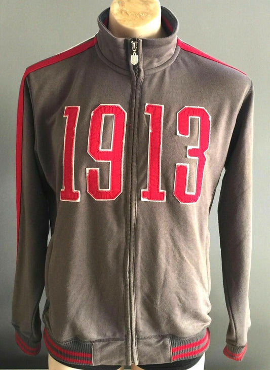 Mens 1913 Zip Jacket Grey Red & White Trim High Neck Casual Zip Windcheater Sz M