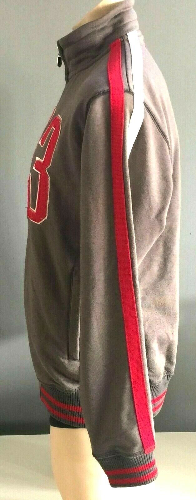 Mens 1913 Zip Jacket Grey Red & White Trim High Neck Casual Zip Windcheater Sz M