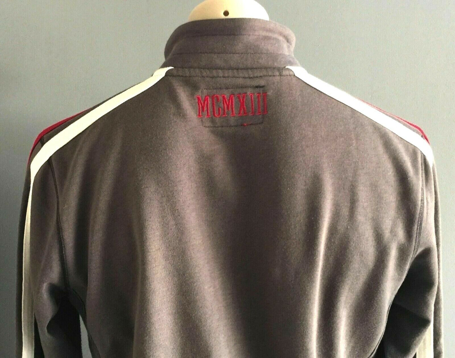 Mens 1913 Zip Jacket Grey Red & White Trim High Neck Casual Zip Windcheater Sz M