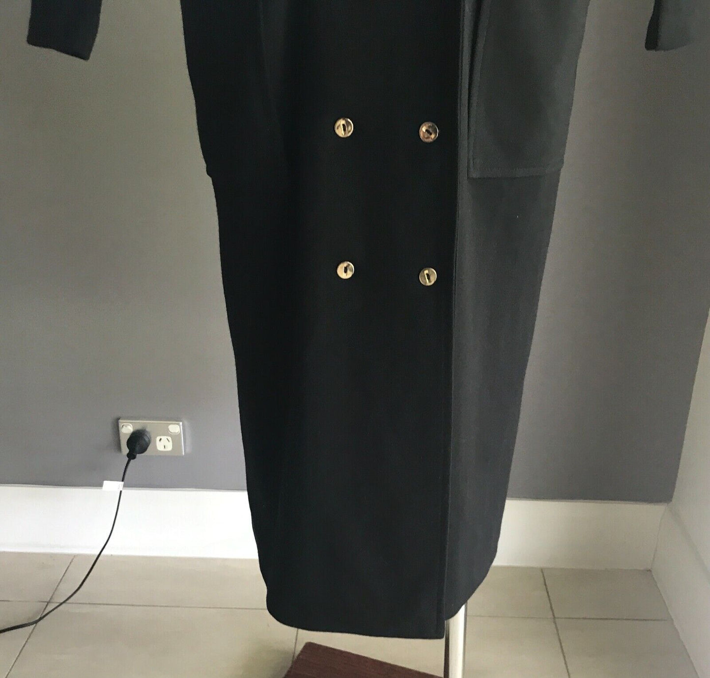 Ladies COAT Black Double Breast Long Sleeve Lightweight Button Long Jacket Sz 14
