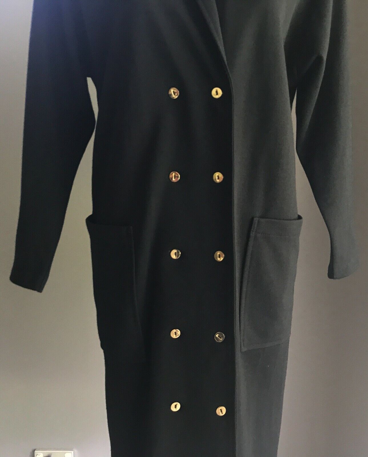 Ladies COAT Black Double Breast Long Sleeve Lightweight Button Long Jacket Sz 14