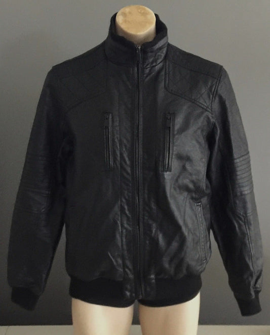 Mens BRAVE SOUL HERITAGE Black "Jenkins" Pleather Bomber Weather Jacket Size L