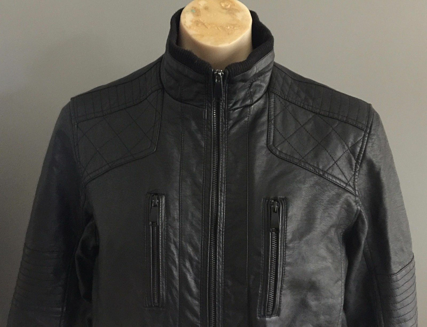Mens BRAVE SOUL HERITAGE Black "Jenkins" Pleather Bomber Weather Jacket Size L