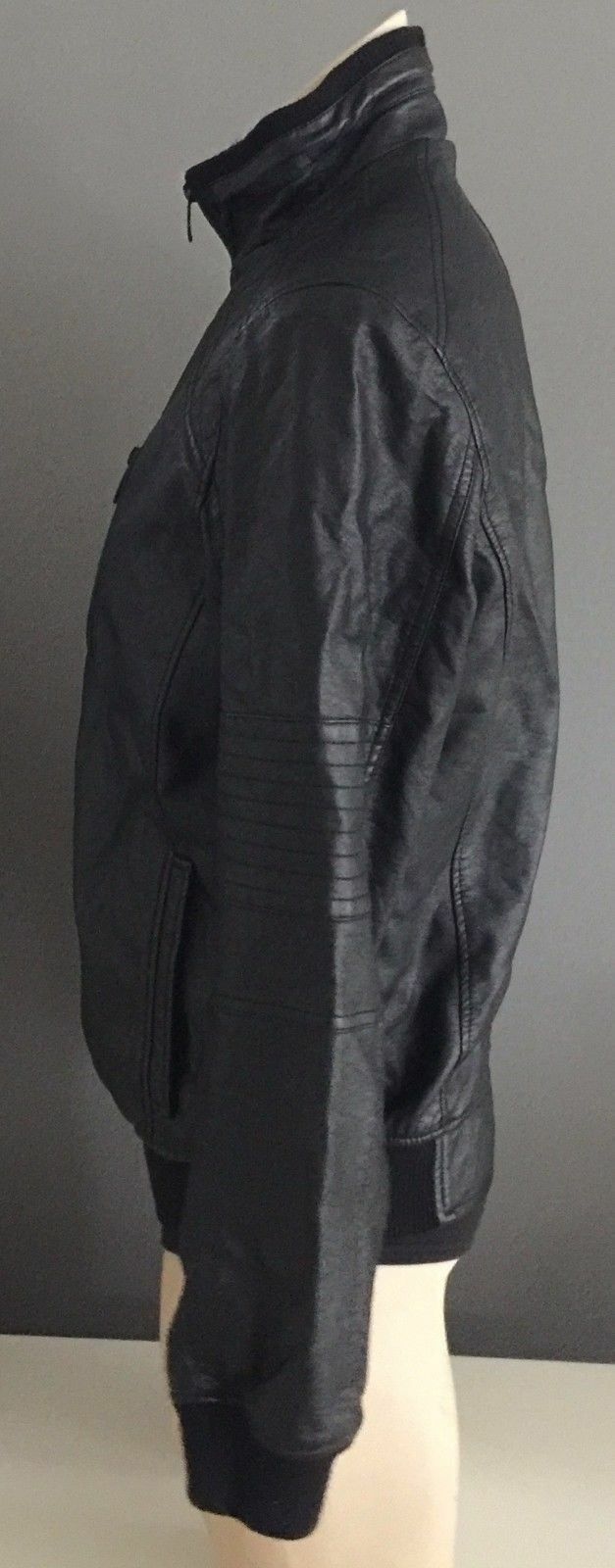 Mens BRAVE SOUL HERITAGE Black "Jenkins" Pleather Bomber Weather Jacket Size L