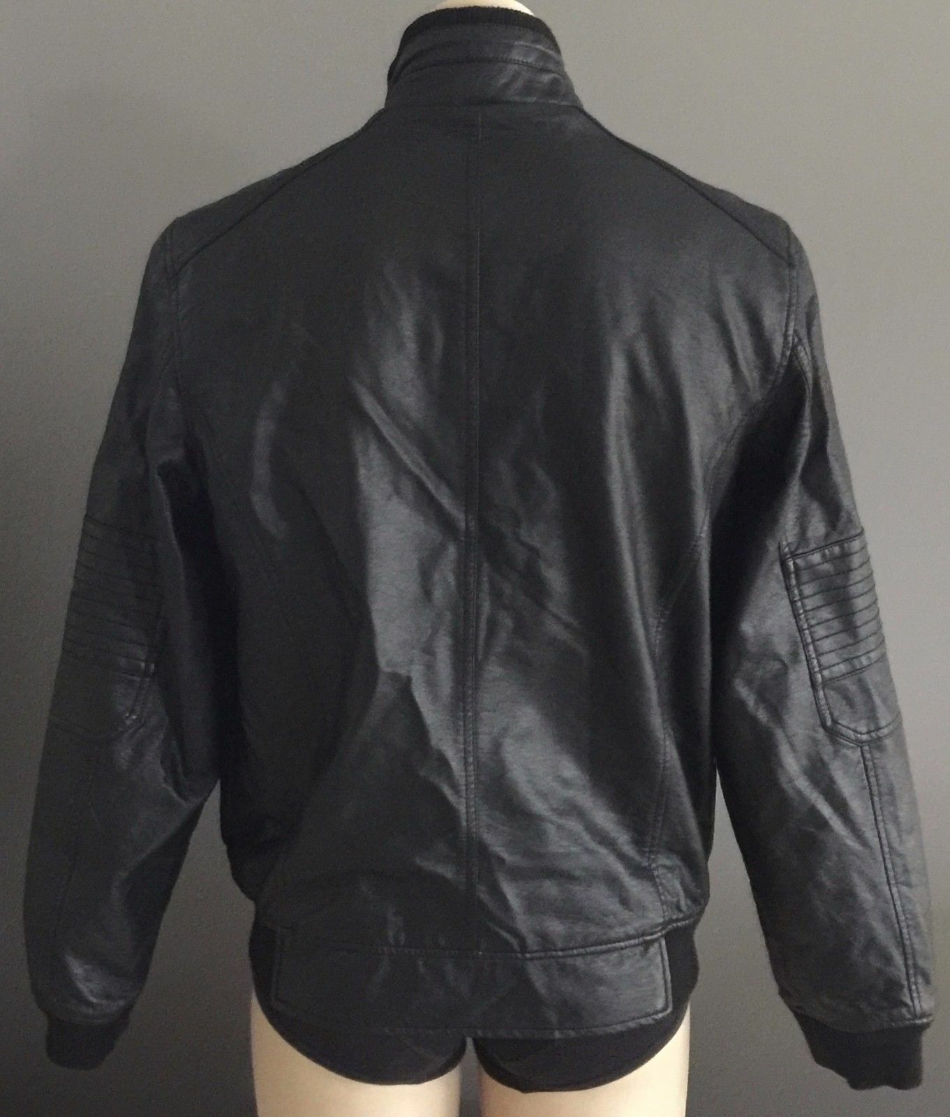 Mens BRAVE SOUL HERITAGE Black "Jenkins" Pleather Bomber Weather Jacket Size L