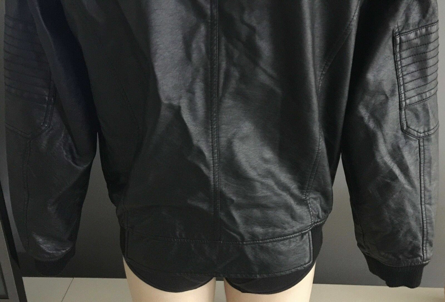 Mens BRAVE SOUL HERITAGE Black "Jenkins" Pleather Bomber Weather Jacket Size L