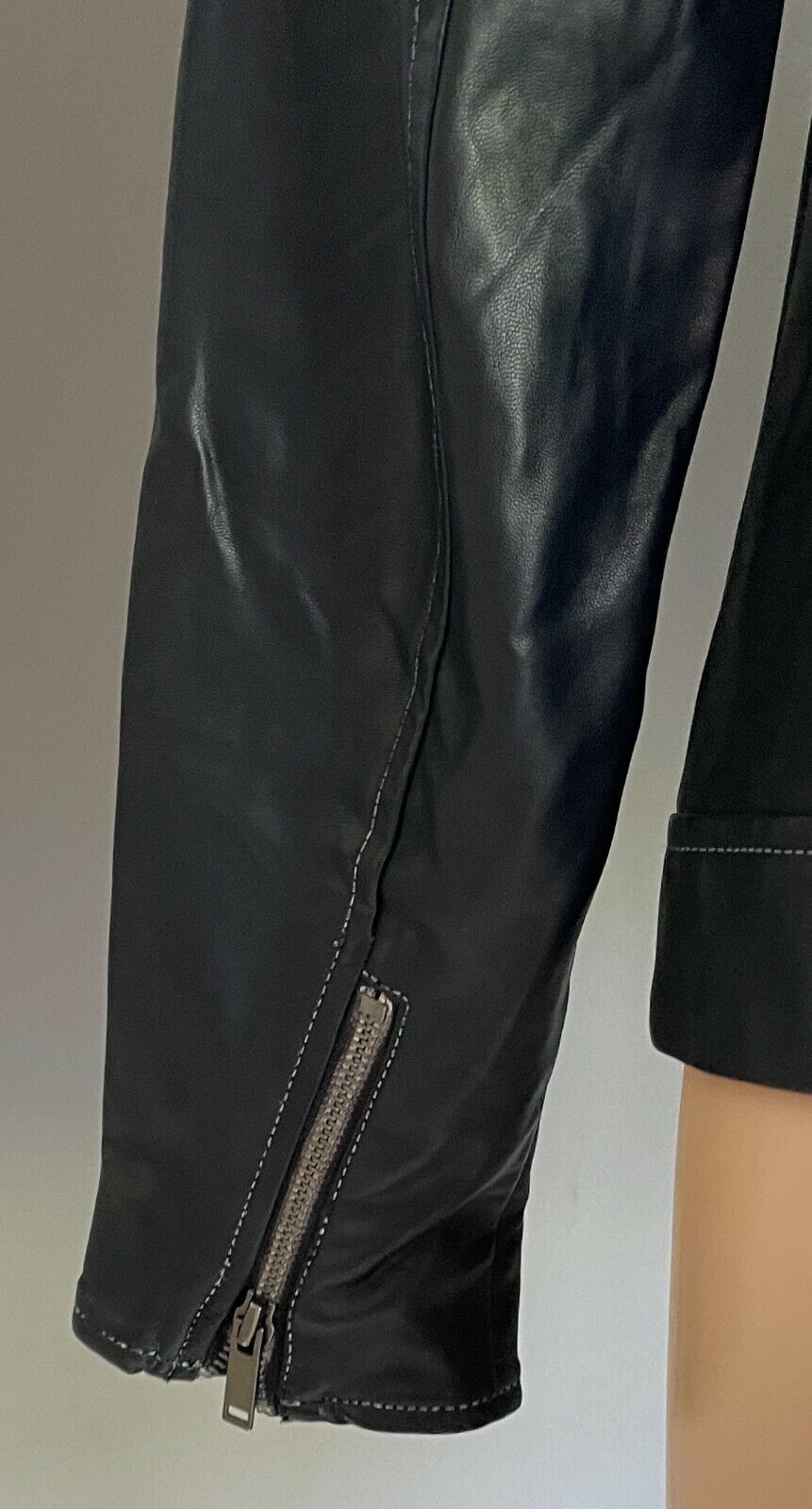 OLD NAVY Biker Style Jacket Black Pleather w Sherpa Collar Size S Petite AU 8 10