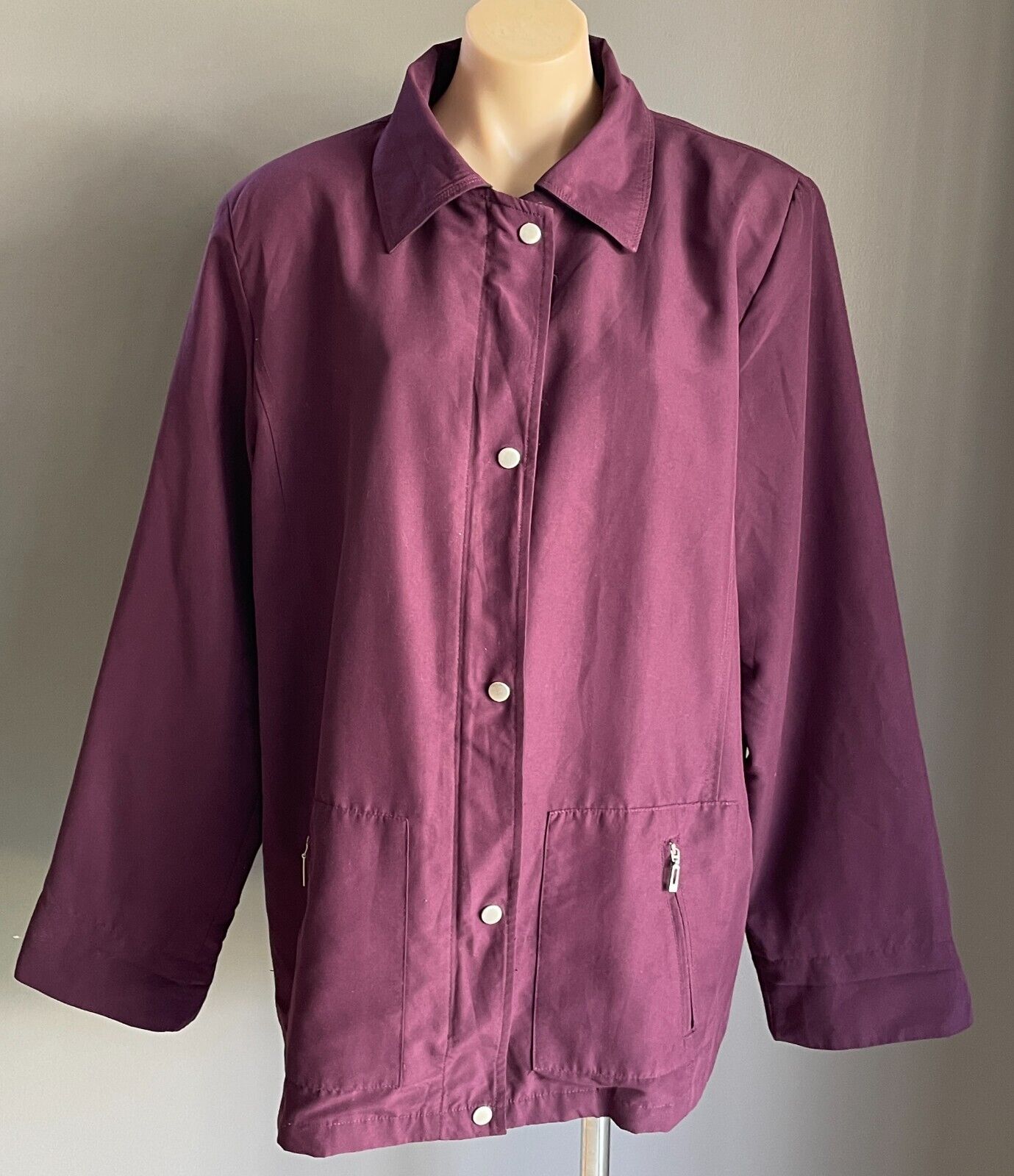 VIRGO RAINWEAR Aubergine Water Repellant Jacket Long Sleeves Full Zip Coat S 14