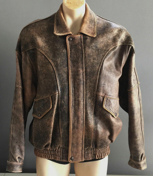 Leather Jacket DAKOTA BROS Vintage Mens 1970's Brown Sand Blasted Truckers Sz 46