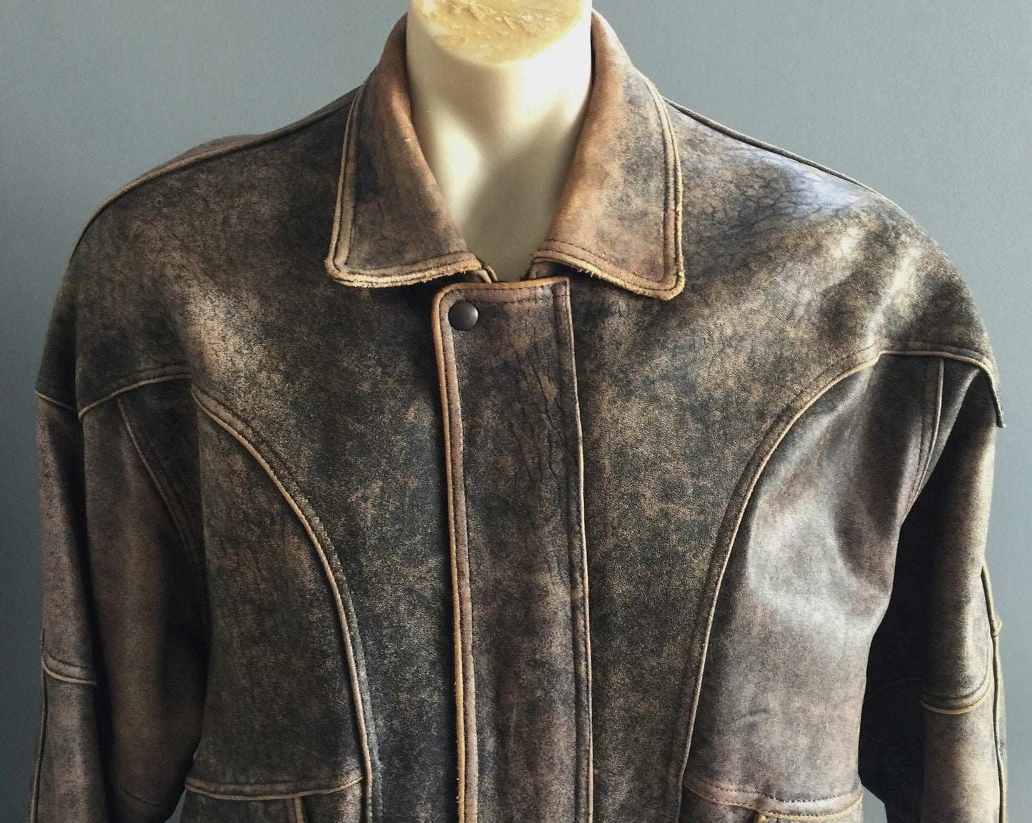 Leather Jacket DAKOTA BROS Vintage Mens 1970's Brown Sand Blasted Truckers Sz 46