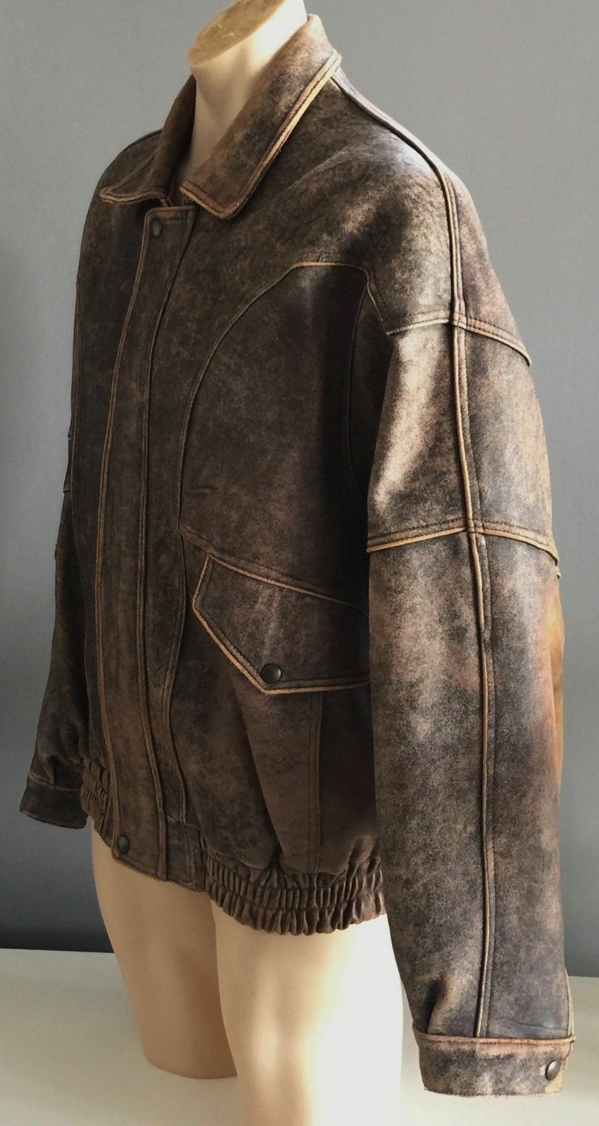 Leather Jacket DAKOTA BROS Vintage Mens 1970's Brown Sand Blasted Truckers Sz 46