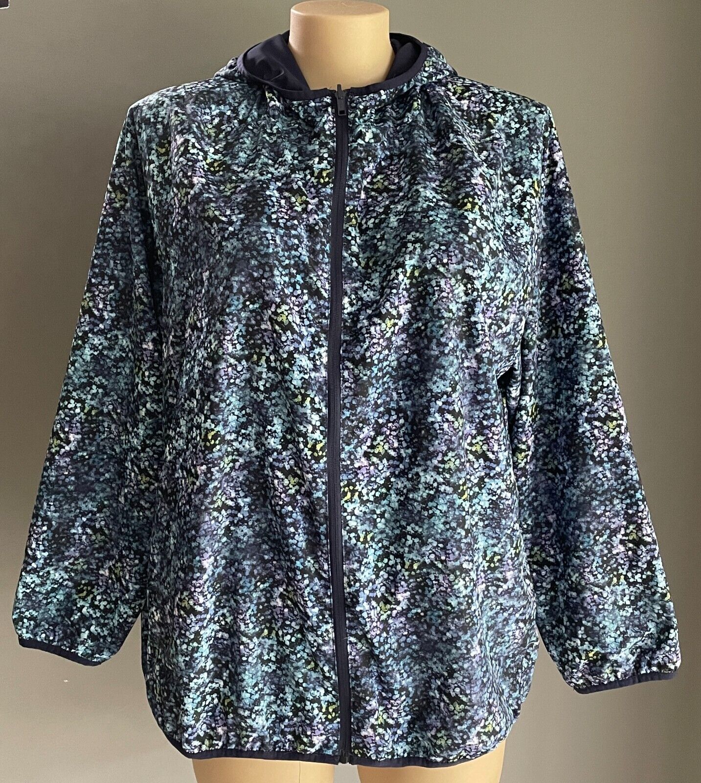 Reversible Wind Breaker Jacket Hoodie Lightweight Size 18 Purple Blue Green Navy