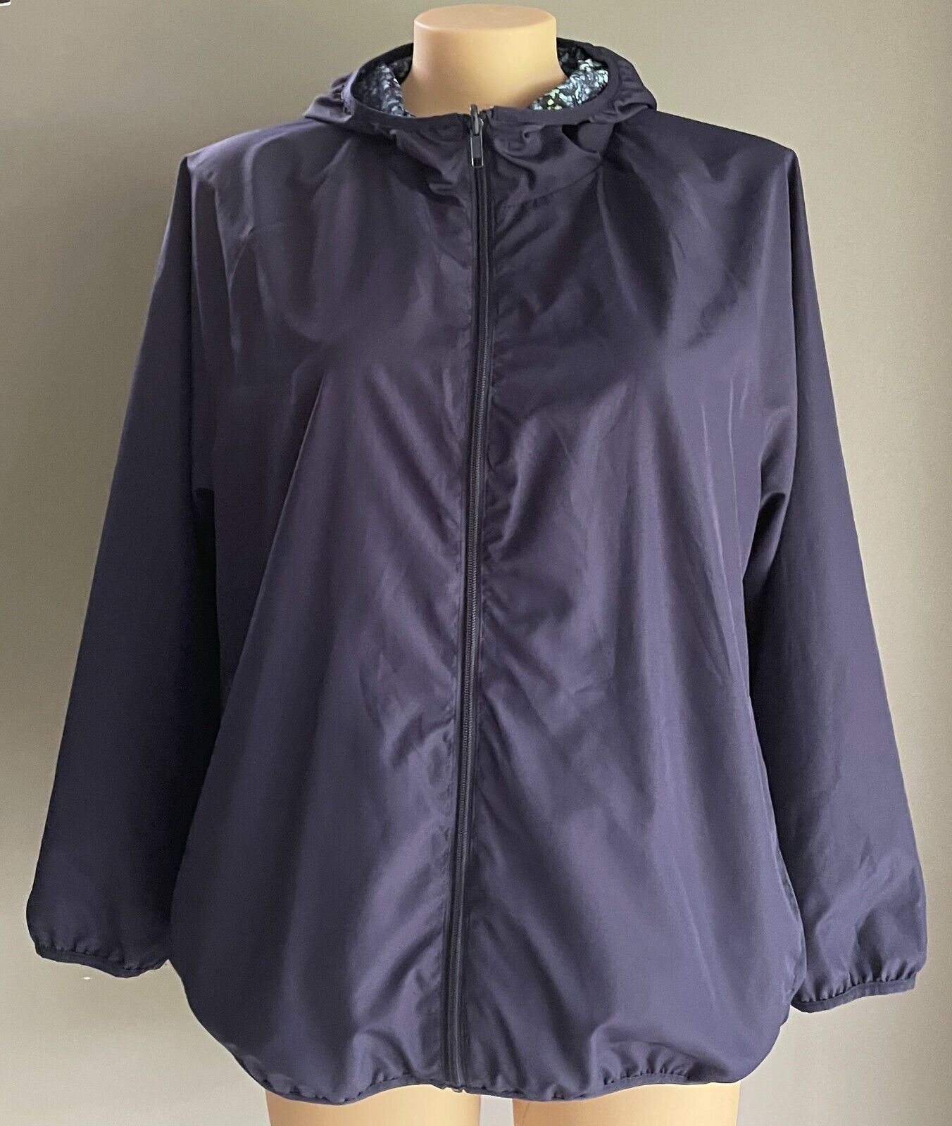 Reversible Wind Breaker Jacket Hoodie Lightweight Size 18 Purple Blue Green Navy