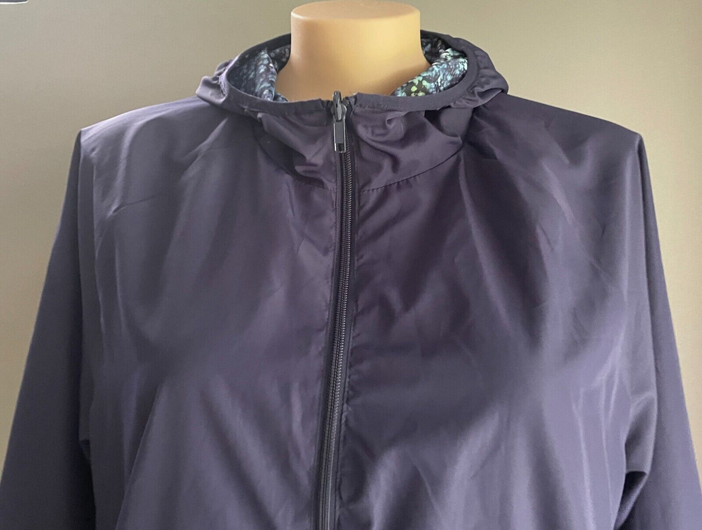 Reversible Wind Breaker Jacket Hoodie Lightweight Size 18 Purple Blue Green Navy