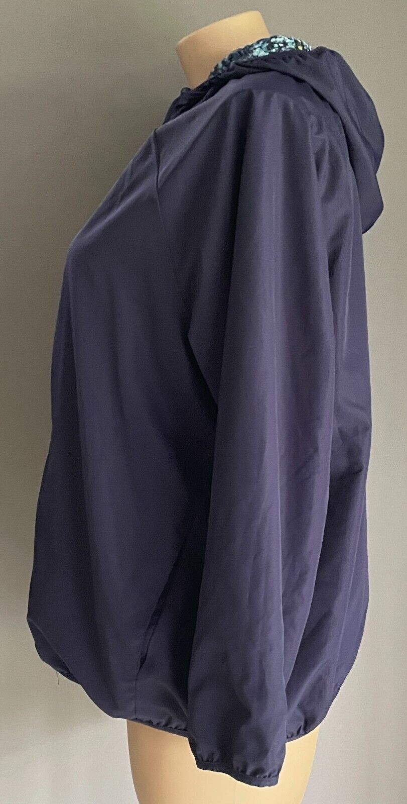Reversible Wind Breaker Jacket Hoodie Lightweight Size 18 Purple Blue Green Navy