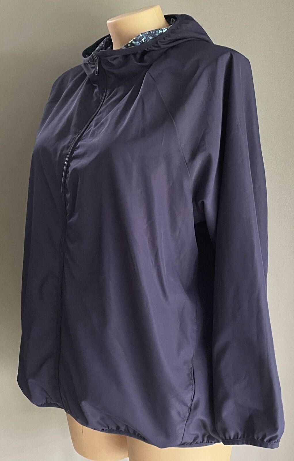 Reversible Wind Breaker Jacket Hoodie Lightweight Size 18 Purple Blue Green Navy