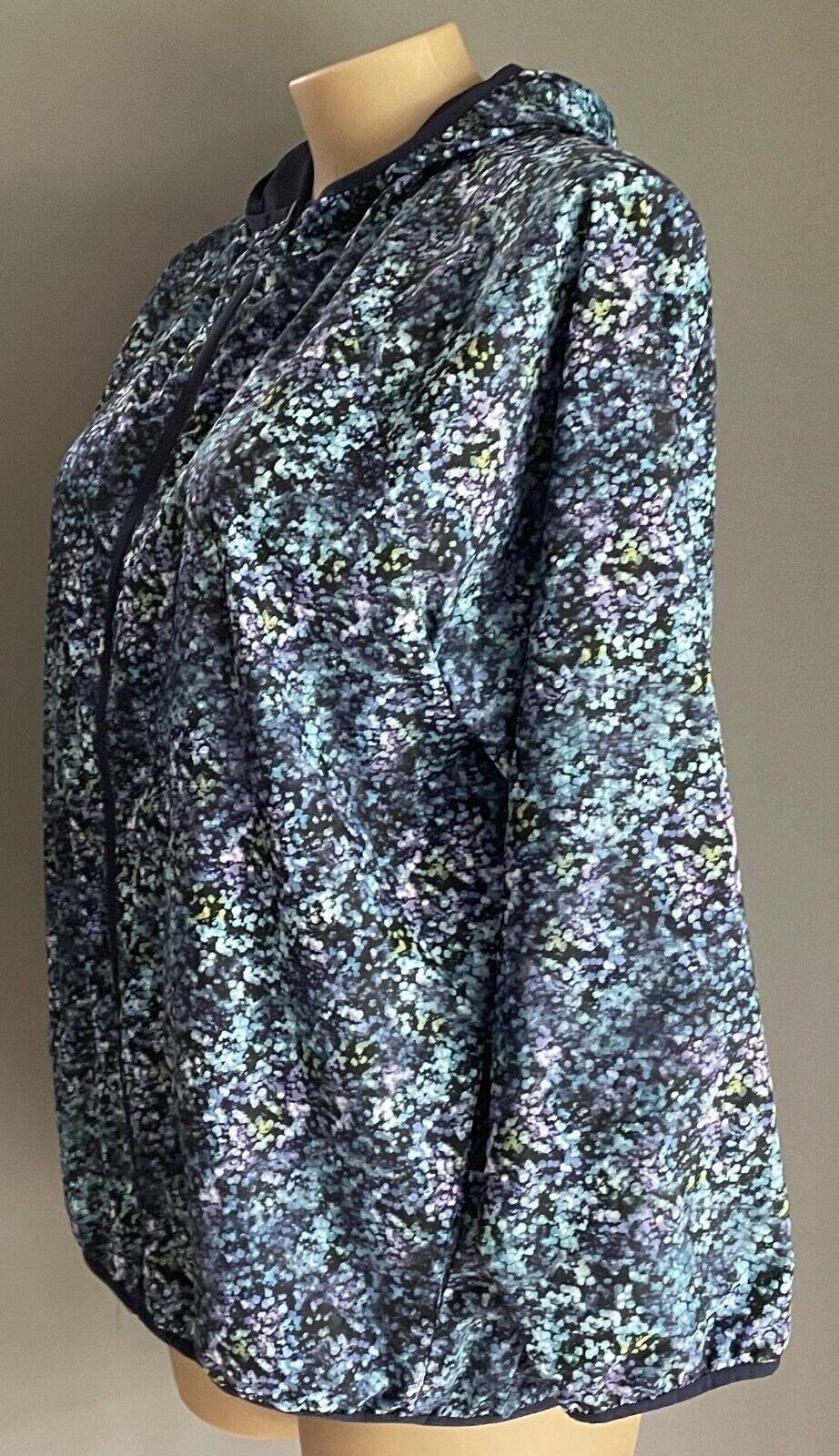 Reversible Wind Breaker Jacket Hoodie Lightweight Size 18 Purple Blue Green Navy