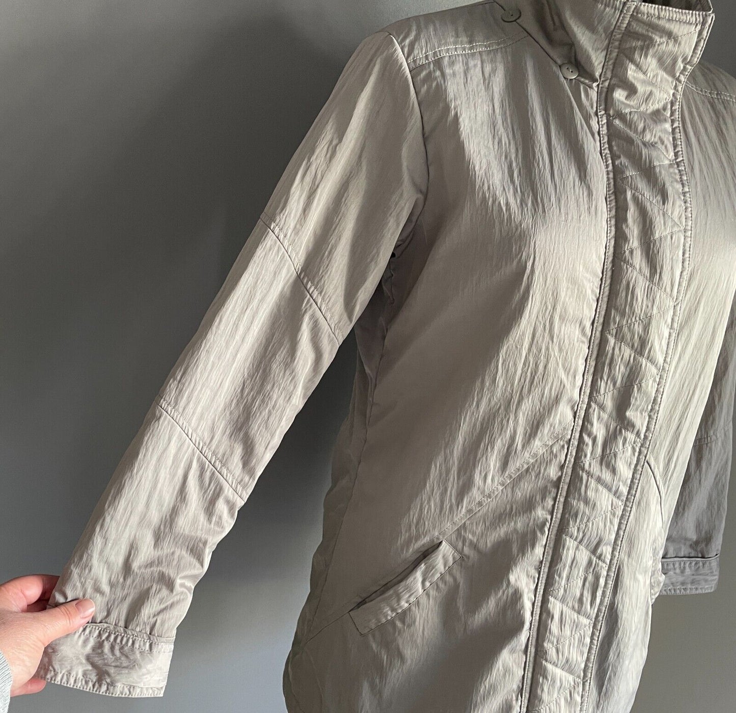 BLACK PEPPER Zip Front Jacket Mushroom Lightly Padded Long Sleeve Coat Size 8