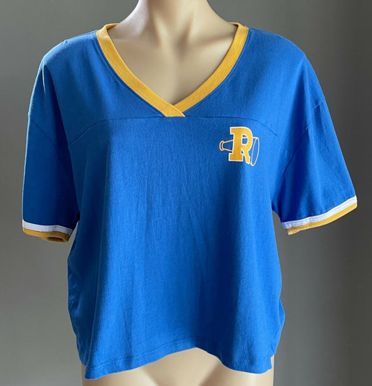 Jay Jays RIVERDALE T-shirt Blue Crop Short Sleeve Yellow White Trim Size XL NEW