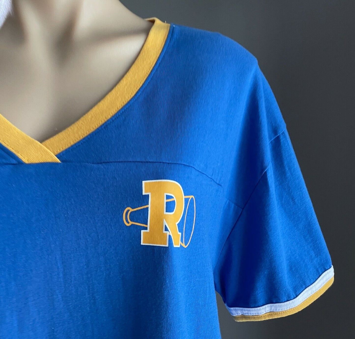 Jay Jays RIVERDALE T-shirt Blue Crop Short Sleeve Yellow White Trim Size XL NEW