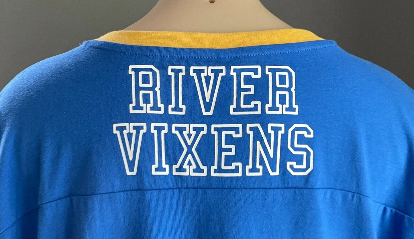 Jay Jays RIVERDALE T-shirt Blue Crop Short Sleeve Yellow White Trim Size XL NEW