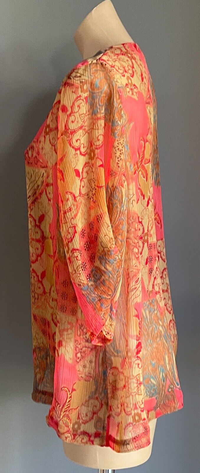 SANDRA STEINER Tunic Top Multicolour Print Semi Sheer 3/4 Sleeve Ladies Sz XL 12
