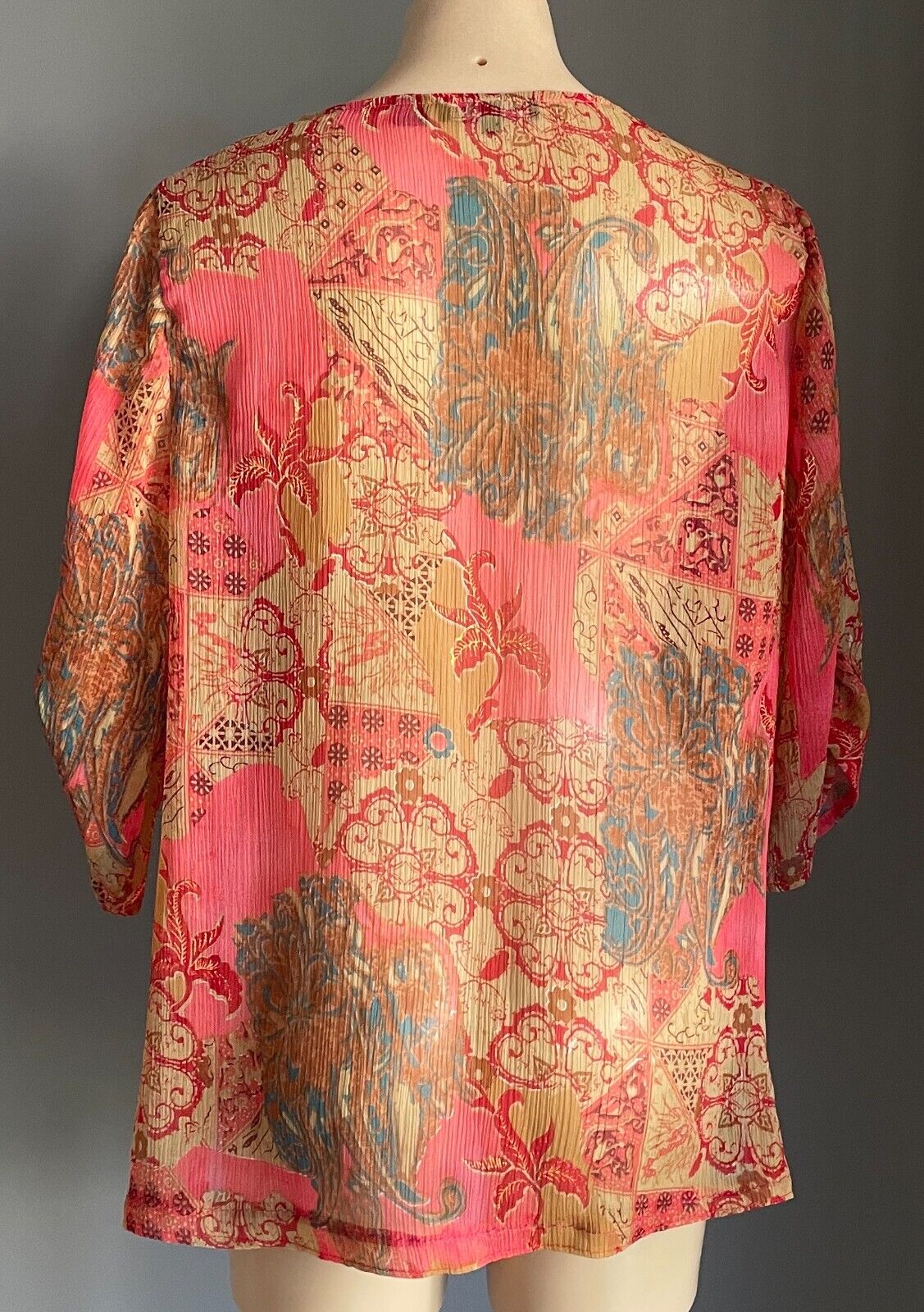 SANDRA STEINER Tunic Top Multicolour Print Semi Sheer 3/4 Sleeve Ladies Sz XL 12