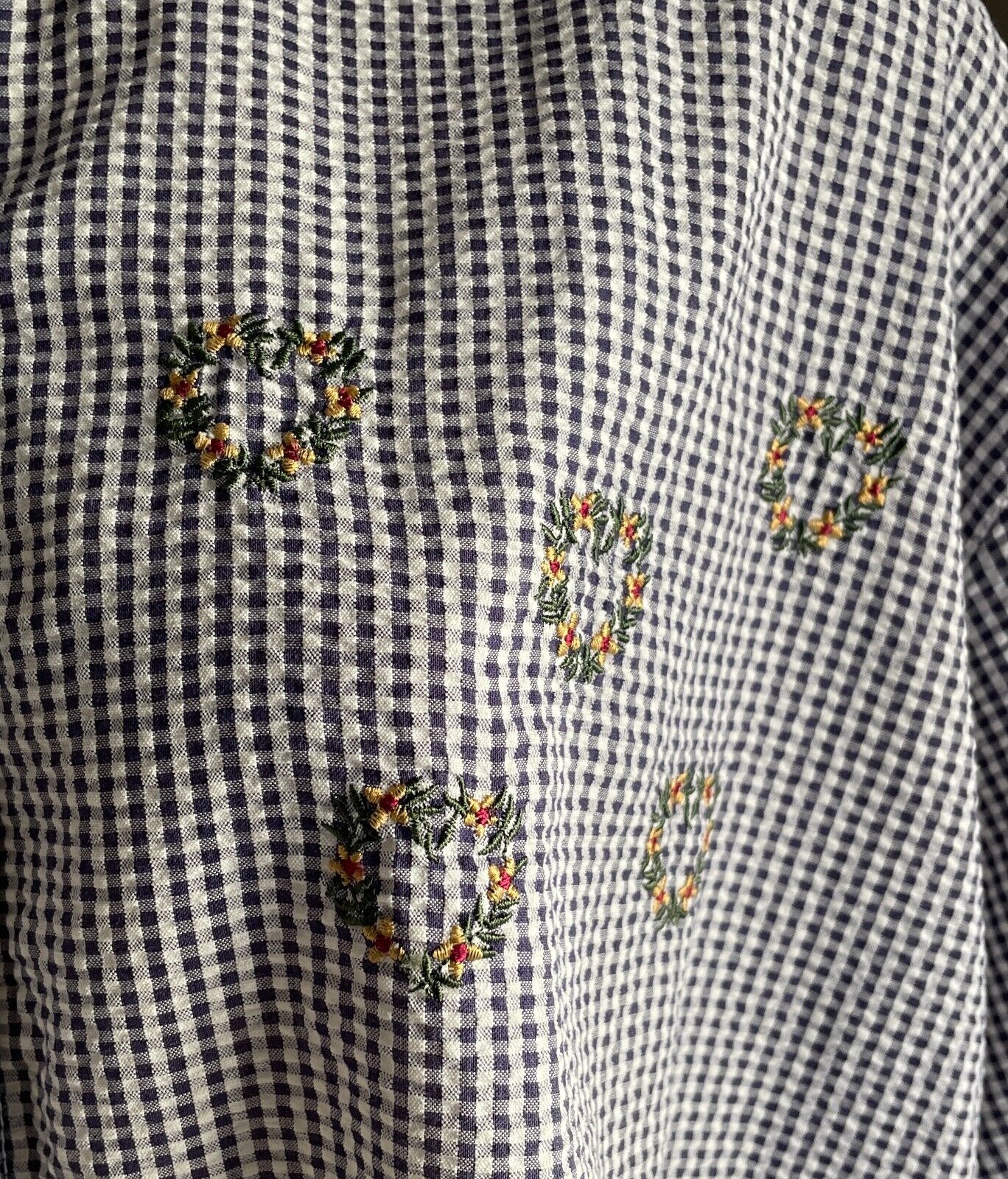 777 SMITH AND WILLS LTD Shirt Navy White Seersucker Gingham Short Sleeve Size XL