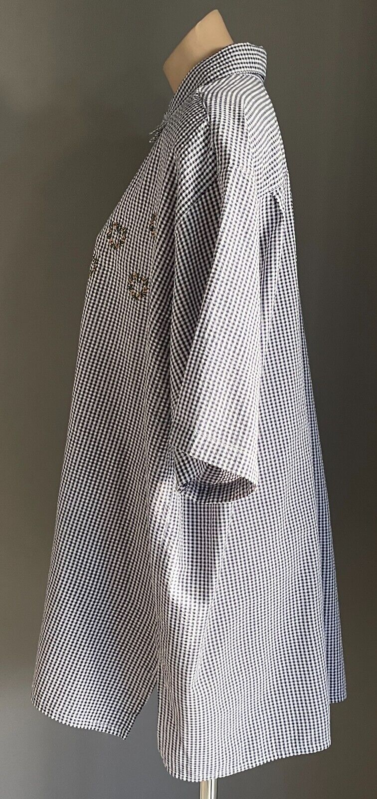 777 SMITH AND WILLS LTD Shirt Navy White Seersucker Gingham Short Sleeve Size XL