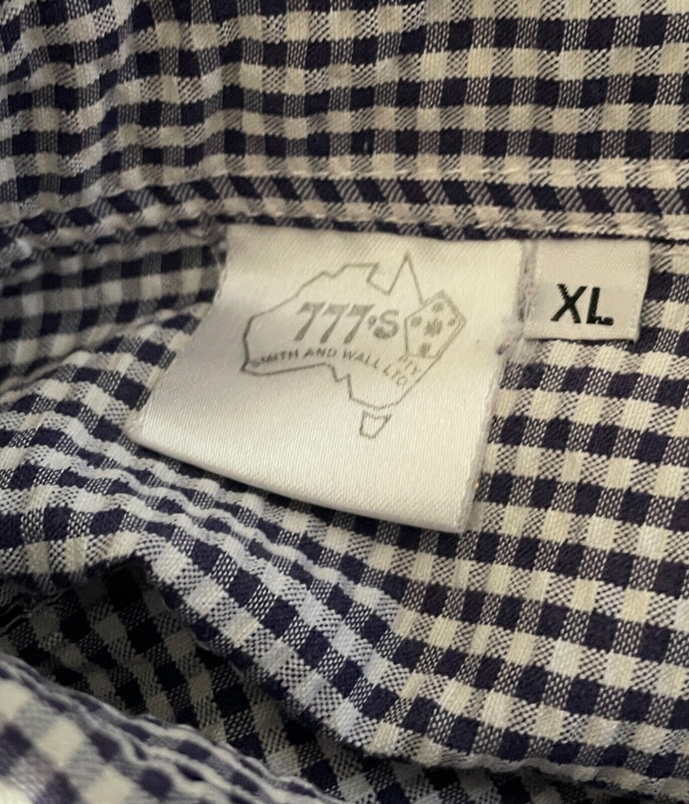 777 SMITH AND WILLS LTD Shirt Navy White Seersucker Gingham Short Sleeve Size XL