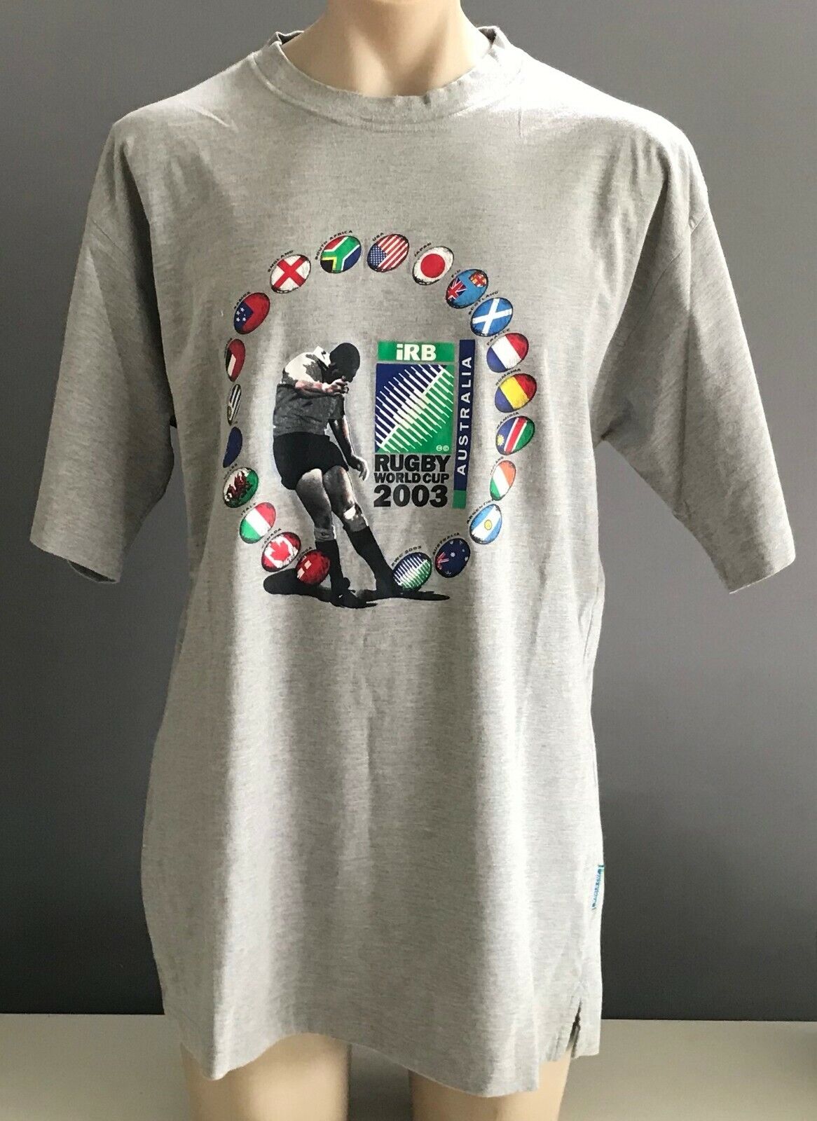 RUGBY WORLD CUP 2003 Grey Short Sleeve Souvenir T-Shirt Size XXXL Chest 120cm