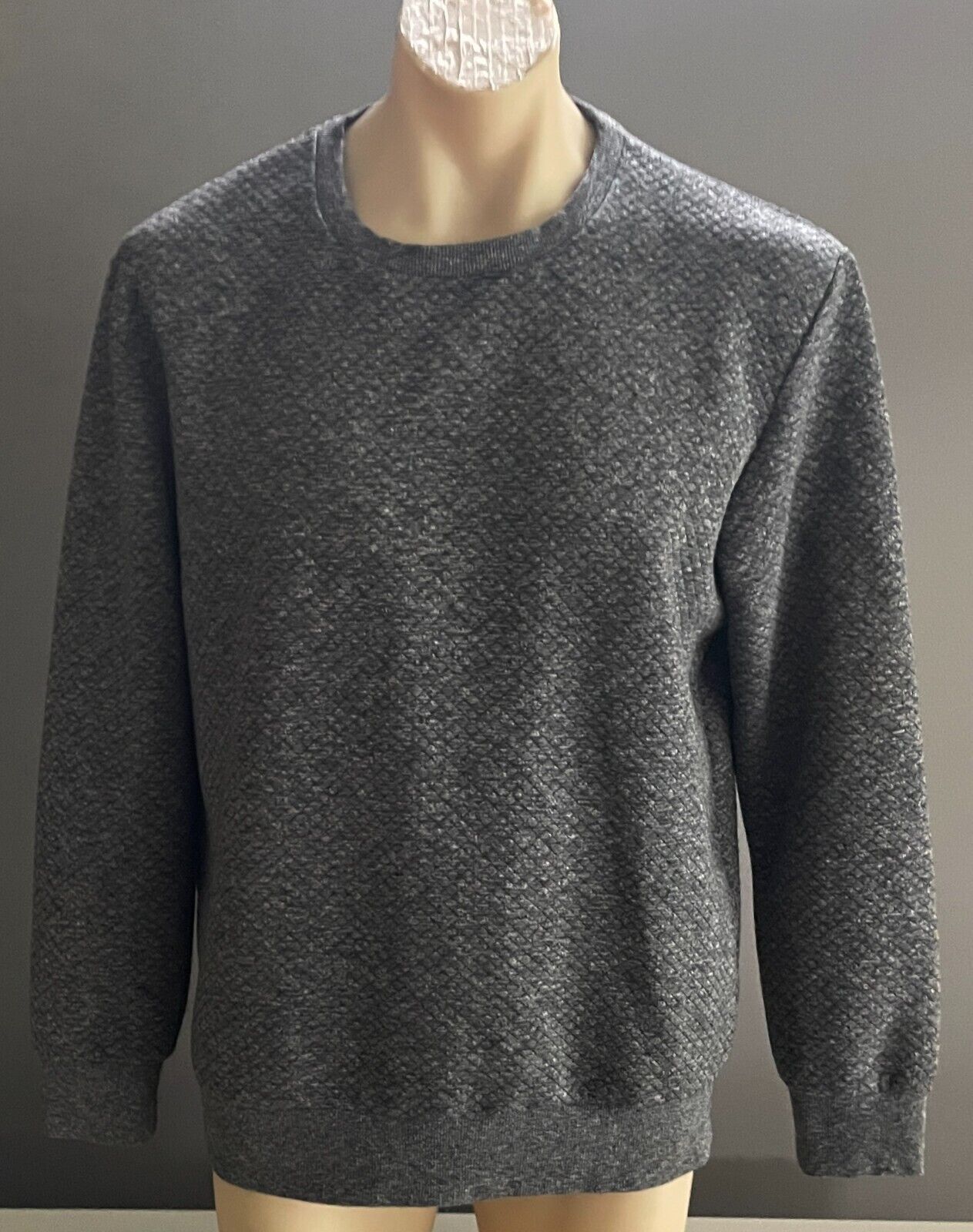 PREMIUM JACK & JONES Grey Marl Long Sleeve Sweater KNIT XL Diamond Print Crew
